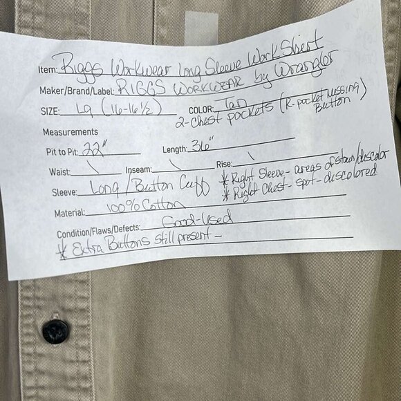 Men's Wrangler Riggs Workwear Shirt Long Sleeve 2-Pocket Sz LG FATHERS DAY GIFT - Picture 2 of 9